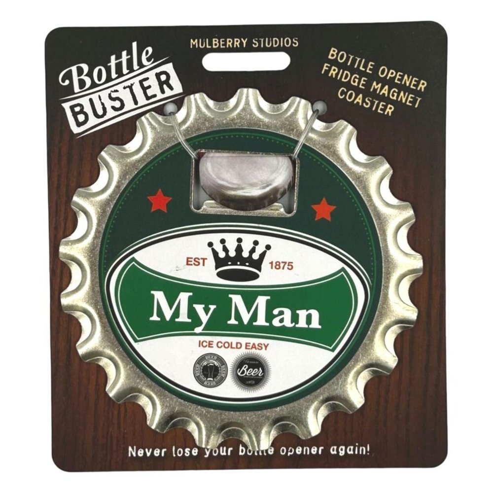 My Man Bottle Buster Bottle Opener Fridge Magnet Coaster Pre-Personalized